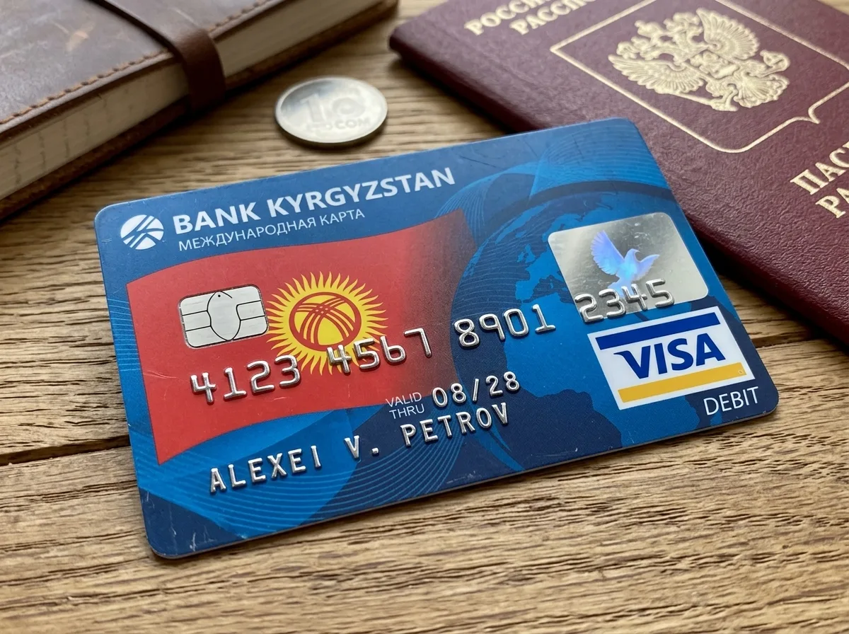 Пластиковая карта Visa Classic, флаг Кыргызстана, международная карта для россиян, синий дизайн
